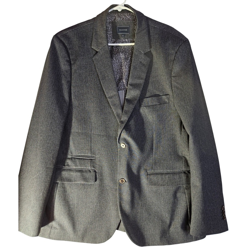7Diamonds Mens Grey Micro Check Two Button Blazer Jacket Floral Lining XL